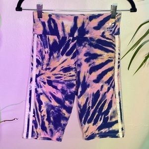 Tie dye addidas biker shorts